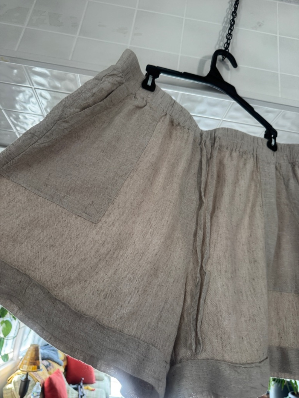 Blue Sol Linen Blend High Waisted Cuffed Shorts Beige XL